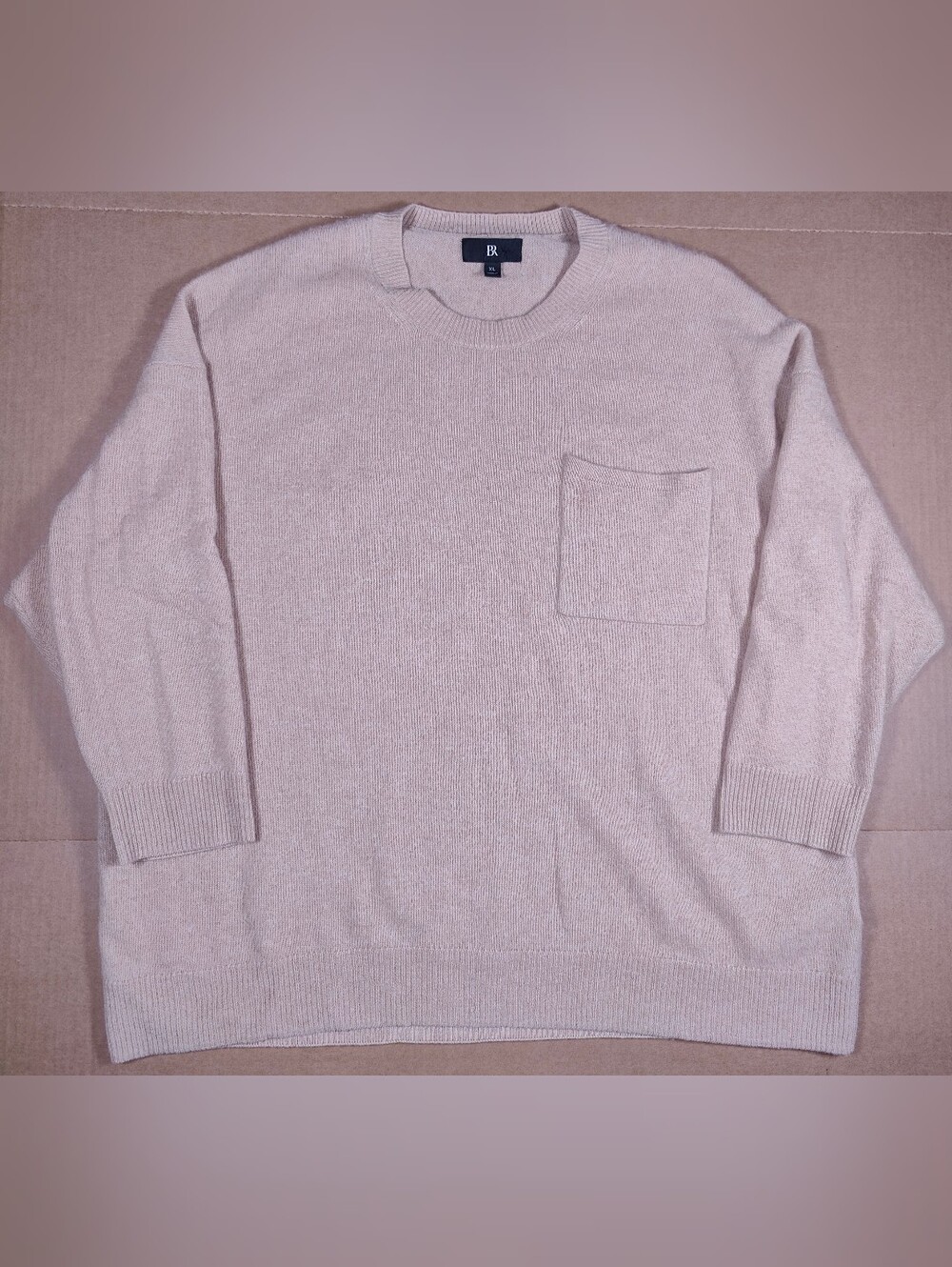 Banana Republic Womens 100% Cashmere Beige Oversized Sweater Sz XL Front Pocket